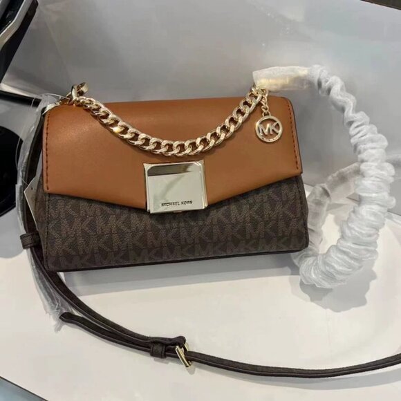 Michael Kors Lita Small Two-Tone Logo and Leather Crossbody Bag - Picture 1 of 9
